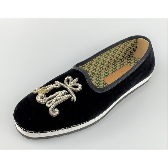 NIB Gucci Velvet Embellished Loafer In Black Size 6/EU 40 - Picture 2 of 11